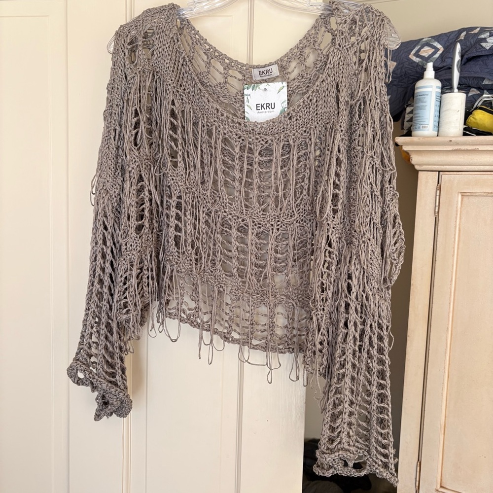 Women's Taupe Crochet Top